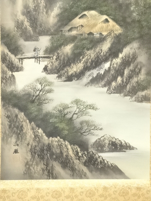 道具 ] - 道具 高雅筆 彩色山水 肉筆絹本掛軸（共箱） | ネット